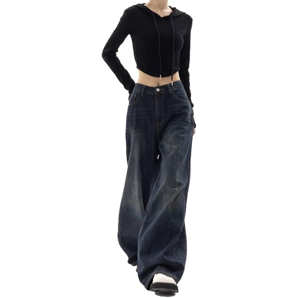 Y2k Baggy Jeans Womens Wide Leg High Rise Polyester Spring Fashion